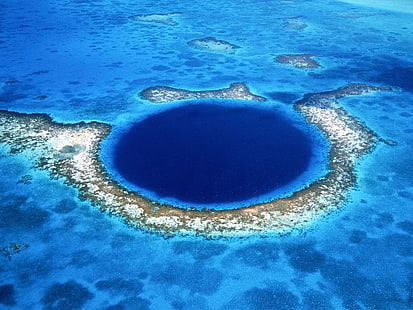 Голяма синя дупка, синьо, остров, атол, HD тапет HD wallpaper