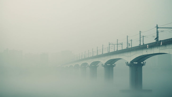 мост, туман, HD обои