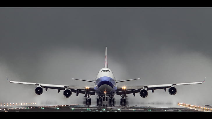 Boeing 747 B-18208 HD, 747, pesawat terbang, b-18208, boeing, eham, hujan, schiphol, guntur, Wallpaper HD