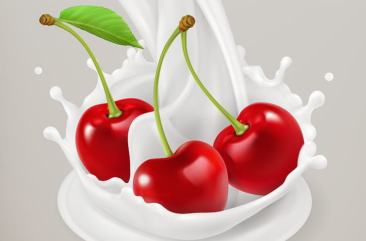 cherry, background, milk, berry, HD wallpaper