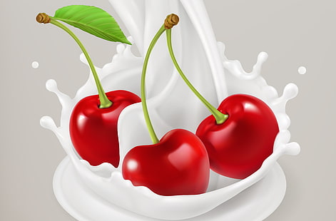  cherry, background, milk, berry, HD wallpaper HD wallpaper