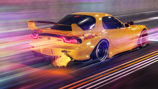 жълти автомобили, превозно средство, кола, Mazda RX-7 FD, японски автомобили, Initial D, HD тапет HD wallpaper