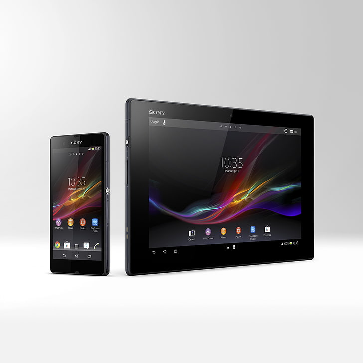 black tablet computer and smartphone, phone, tablet, sony, xperia, HD wallpaper