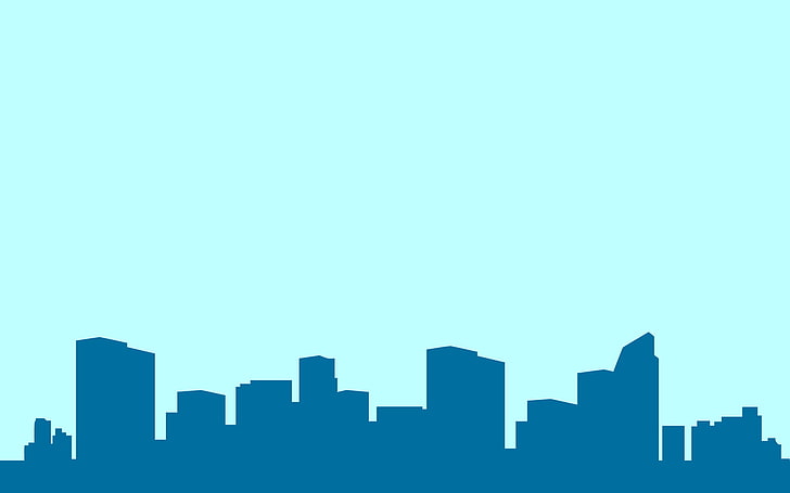 blue building illustration, the sky, the city, home, silhouette, HD wallpaper