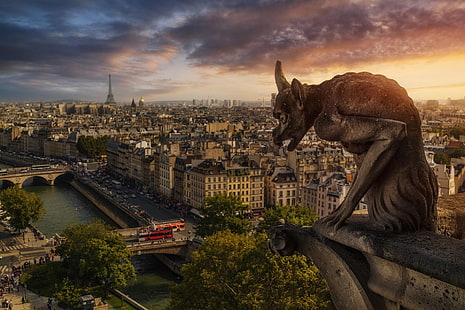 kota, Prancis, Paris, Katedral Notre Dame, Notre Dame de Paris, Gargoyle, Katedral Gothic, selokan, Wallpaper HD HD wallpaper