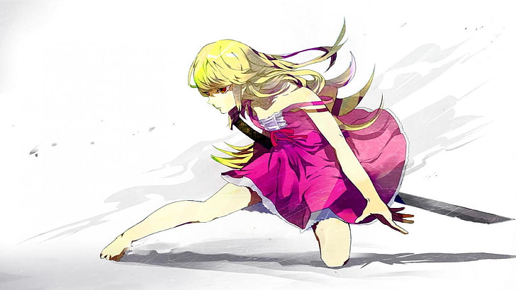 аниме, аниме девушки, ошино шинобу, длинные волосы, блондинка, Monogatari Series, HD обои