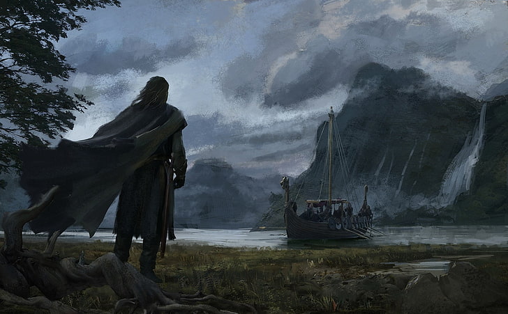 Fantasy, Viking, Boat, Cape, Drakkar, Warrior, HD wallpaper