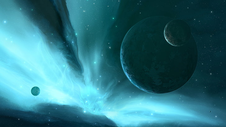 ilustrasi planet biru dan hitam, luar angkasa, seni luar angkasa, planet, JoeyJazz, Wallpaper HD