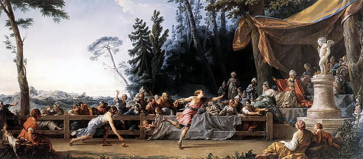 A corrida entre Hipomenos e Atalanta, Noël Hallé, mitologia grega, Hipomenos, Atalanta, arte clássica, pintura, HD papel de parede HD wallpaper