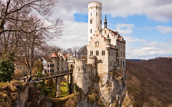 paesaggio, castello, architettura, edilizia, alberi, medievale, Schloss Lichtenstein, Sfondo HD