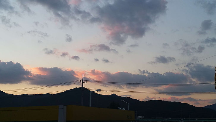 countryside, korea, pink cloud, sunset, HD wallpaper