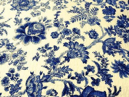 branco e azul floral têxtil, textura, papel de parede, padrões, HD papel de parede HD wallpaper