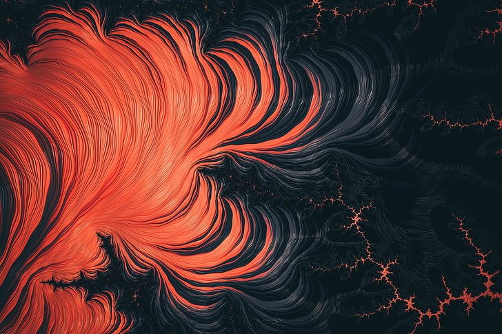 orange and black abstract painting, minimalism, backgound, texture, illustration, abstract, vector, red, dark, vulcan, HD wallpaper