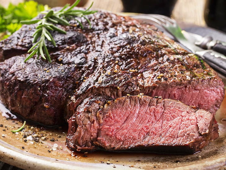 dinner, meal, meat, steak, HD wallpaper