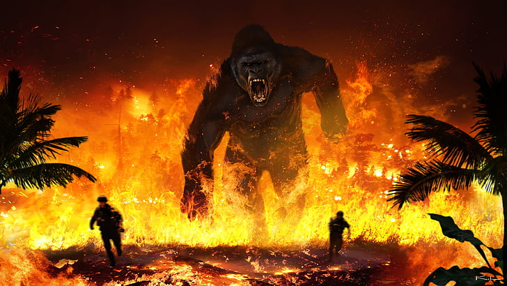 영화, Kong : Skull Island, Fire, King Kong, HD 배경 화면