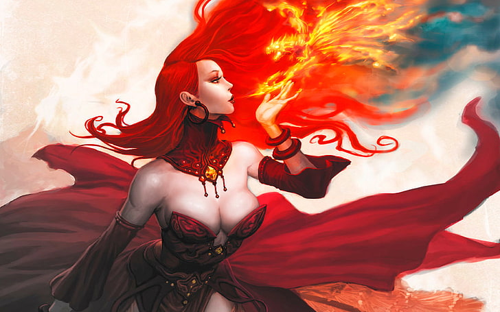 Dota 2 Lina Beautiful Girl Dragon Magic fire picture HD Wallpaper for Mobile phones Tablet and computers 3840×2400, HD wallpaper