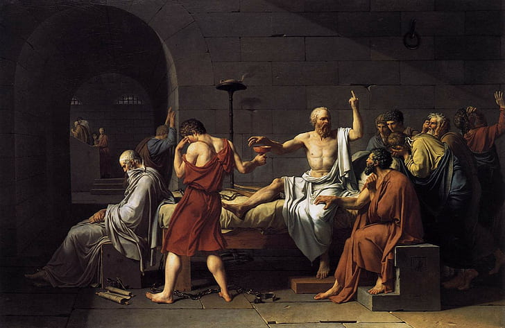 artwork, Classic Art, greek philosophers, Jacques Louis David, painting, Philosophy, Socrates, HD wallpaper