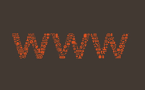 pomarańczowa i brązowa ilustracja tekstu www, projektowanie stron internetowych, internet, ikony, typografia, proste tło, Tapety HD HD wallpaper