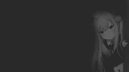  anime, manga, anime girls, fan art, illustration, minimalism, monochrome, selective coloring, dark background, texture, Amashiro Natsuki, nekoha shizuku, neko ears, HD wallpaper HD wallpaper