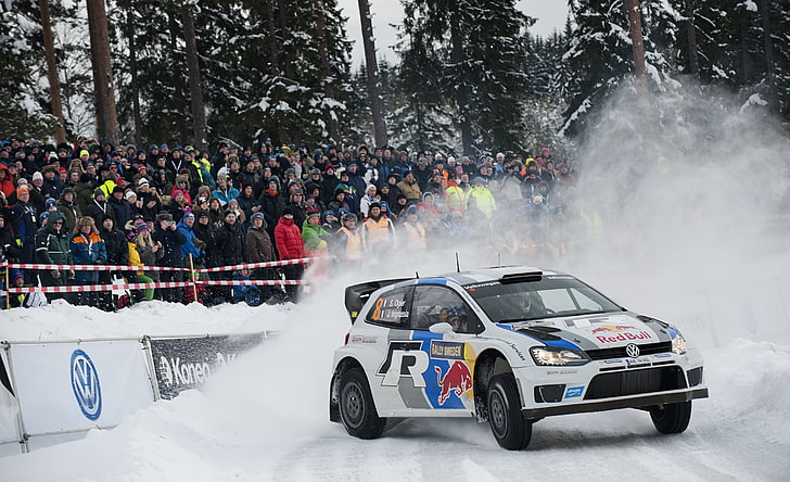 Winter, Snow, Forest, Volkswagen, People, WRC, Rally, Polo, Fans, Sebastien Ogier, HD wallpaper