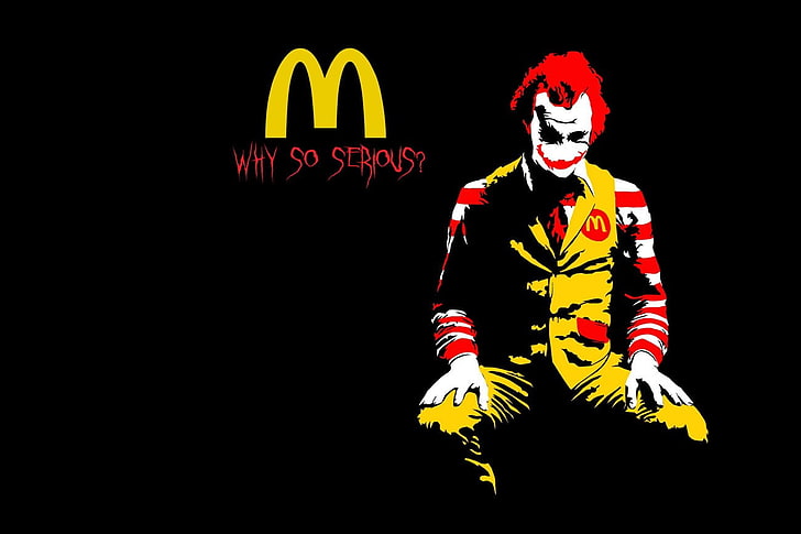 crossover, Ronald McDonald, Joker, humor, clowns, text, black background, simple background, HD wallpaper