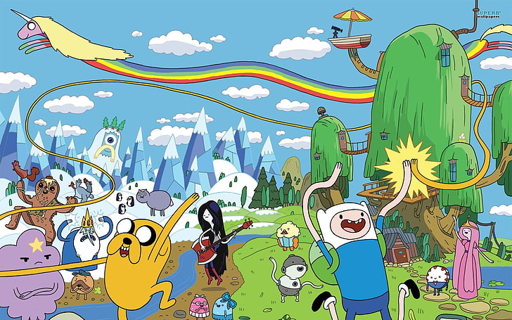 Adventure Time, Adventure Time, art fantastique, Marceline la reine vampire, Finn l'humain, Jake the Dog, Princess Bubblegum, Lumpy Space Princess, Ice King, Lady Rainicorn, Fond d'écran HD
