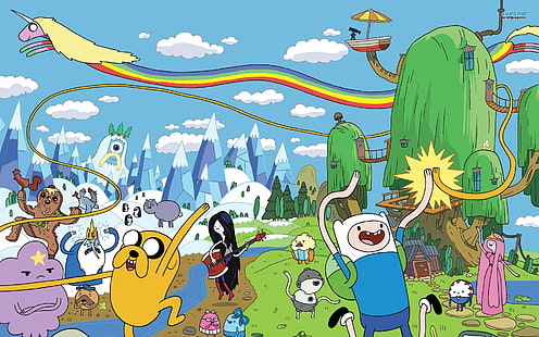 Adventure Time, Adventure Time, art fantastique, Marceline la reine vampire, Finn l'humain, Jake the Dog, Princess Bubblegum, Lumpy Space Princess, Ice King, Lady Rainicorn, Fond d'écran HD HD wallpaper