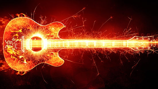 arte digitale, chitarra, fuoco, fiamma, compendio, Sfondo HD HD wallpaper