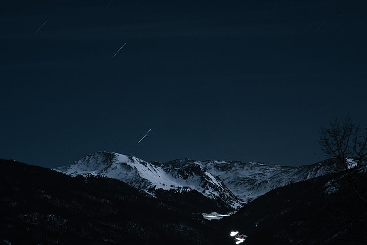 雪山 山 雪 夜 夜空 星 自然 暗い 風景 長時間露光 Hd