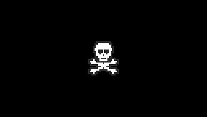 pixel art, pixels, crâne, crâne et os, pirates, Fond d'écran HD