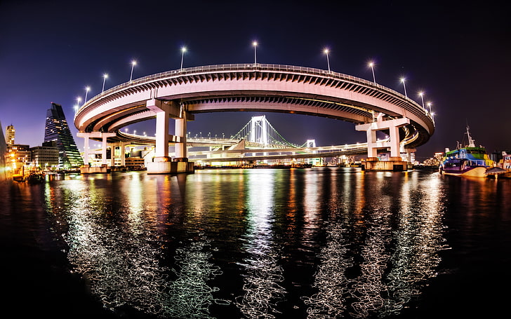 Tokyo Rainbow Bridge Night Lighting View, Wallpaper HD