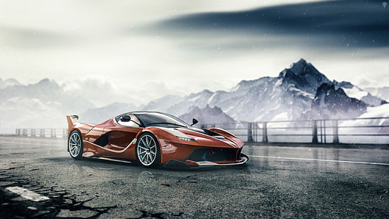 Ferrari FXX K, Ferrari, красные автомобили, автомобиль, произведение искусства, HD обои HD wallpaper