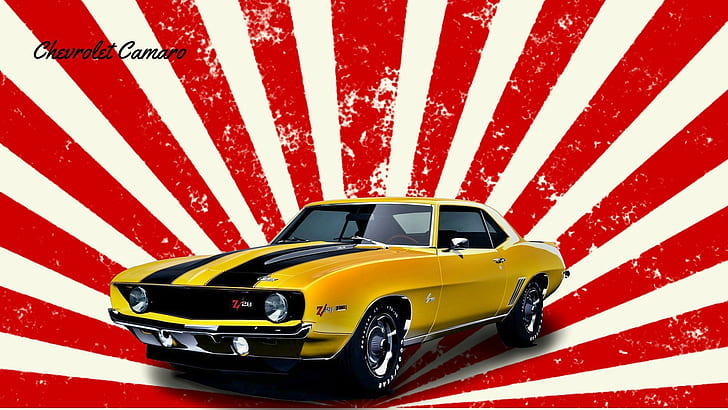 1969 chevrolet camaro ss жълта кола американски автомобили, HD тапет