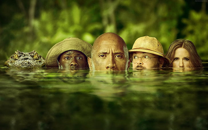 Karen Gillan, Dwayne Johnson, Jumanji: Bienvenido a la jungla, Kevin Hart, Jack Black, 4k, Fondo de pantalla HD