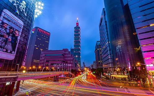 Tayvan Taipei 101 Bina Gece Aydınlatma, HD masaüstü duvar kağıdı HD wallpaper