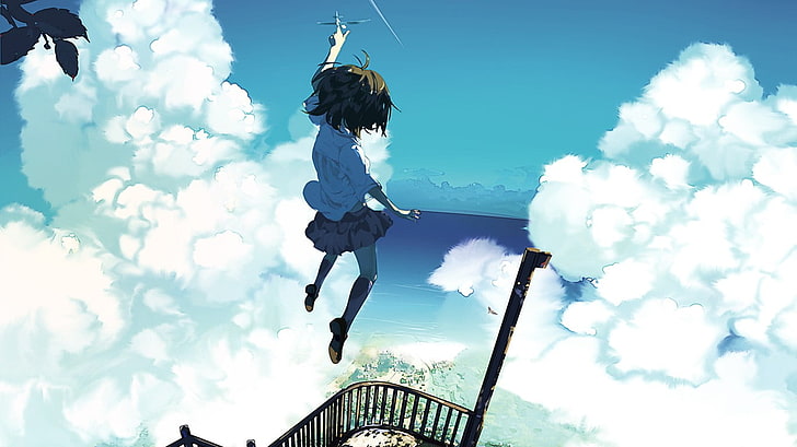 anime, sky, karakter asli, gadis anime, Wallpaper HD