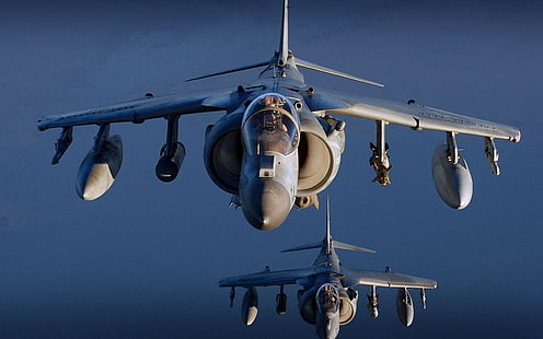 두 개의 회색 전투기, 비행기, 해리 어, 군용 항공기, 차량, HD 배경 화면 HD wallpaper