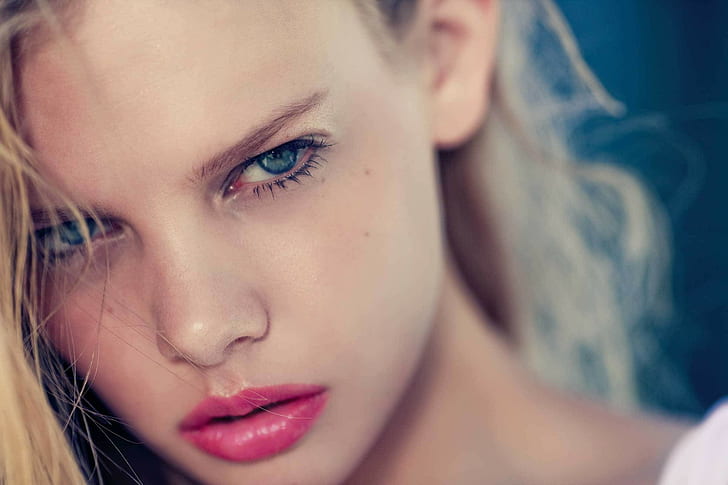 women marloes horst model blonde blue eyes face depth of field, HD wallpaper