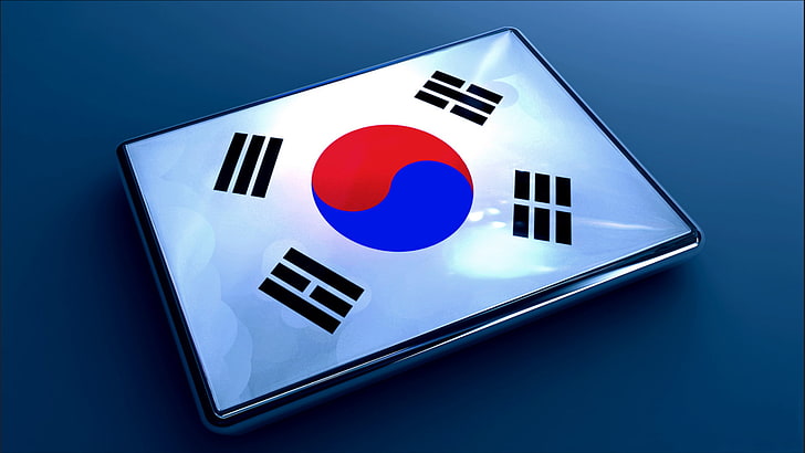 South Korea, flag, Asian, Korean, simple, Taegeukgi, reflection, HD wallpaper