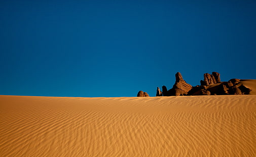 Algerisk öken, brun öken, natur, öken, himmel, blå, stenar, sand, algeriet, HD tapet HD wallpaper