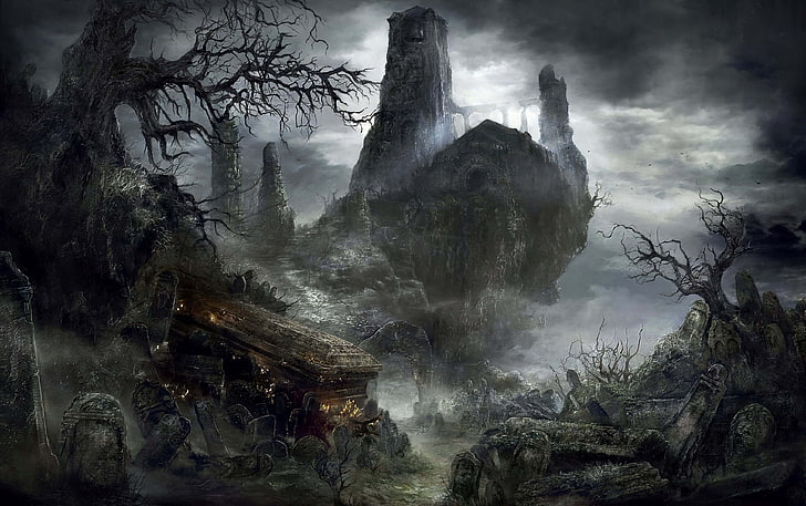 papel de parede digital cemitério, Dark Souls III, Dark Souls, gótico, meio do dia, sombrio, videogames, cavaleiro, fogo, luta, espada, paisagem, castelo, HD papel de parede