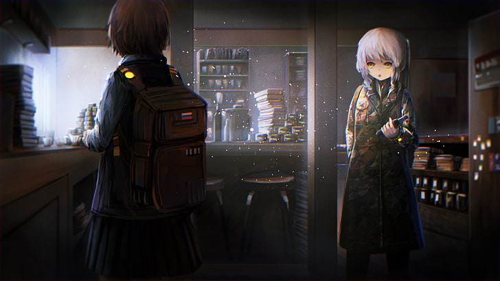 Anime Girls, Rucksäcke, kurze Haare, HD-Hintergrundbild