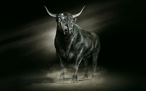 Bull, horns, Bull, horns, robot, metal, mind, strength, power, HD wallpaper HD wallpaper