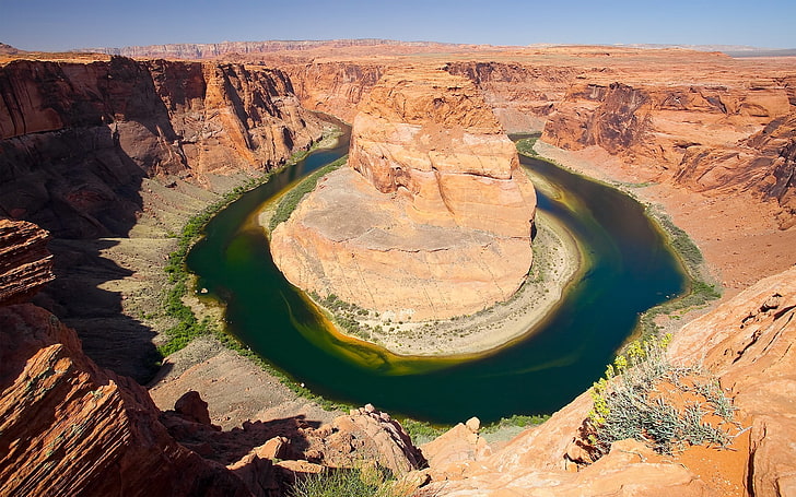 Horseshoe Bend, Arizona, river, circle, canyon, desert, water, HD wallpaper