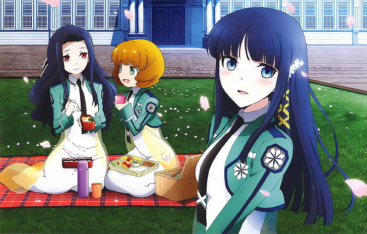 Shiba Miyuki, Saegusa Mayumi, Nakajou Azusa und Mahouka Koukou no Rettousei, HD-Hintergrundbild
