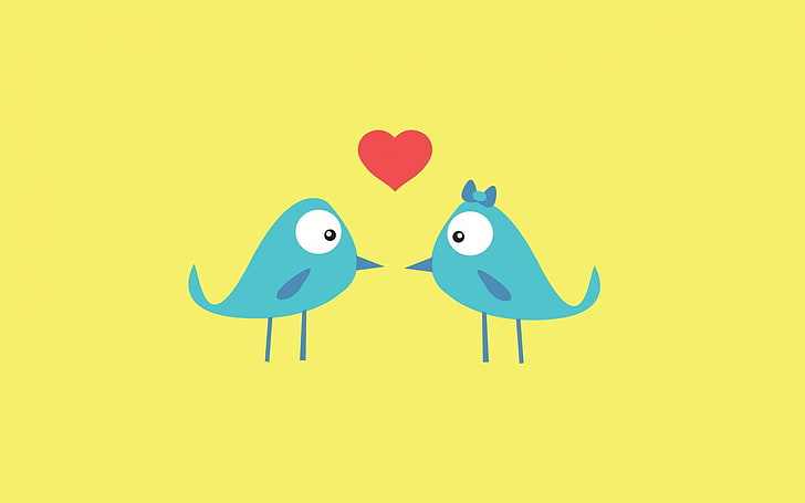 Blue Birds In Love, two teal birds illustration, Love, , birds, heart, HD wallpaper