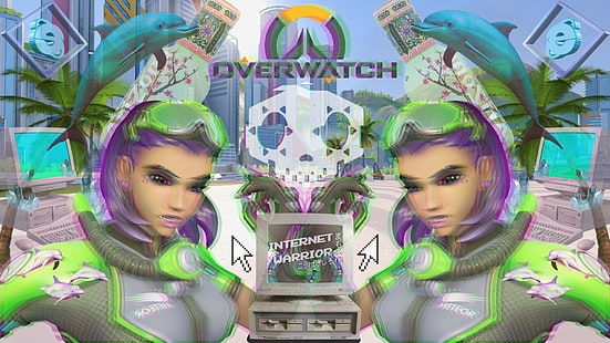Overwatch, Sombra (Overwatch), vaporwave, วอลล์เปเปอร์ HD HD wallpaper