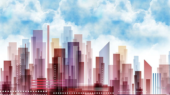 Up Town, пастель, небоскребы, абстракция, свет, здания, город, HD обои HD wallpaper