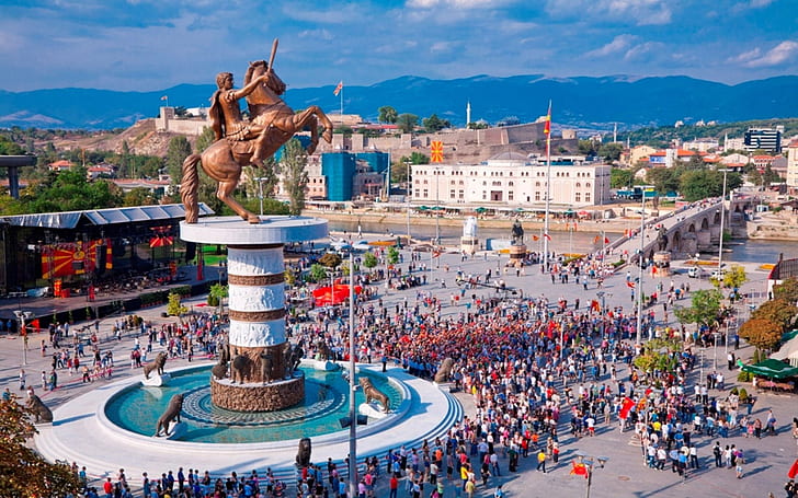Statue d'Alexandre le carré macédonien Macédoine Centarot de Skopje République de Macédoine 1920 × 1200, Fond d'écran HD