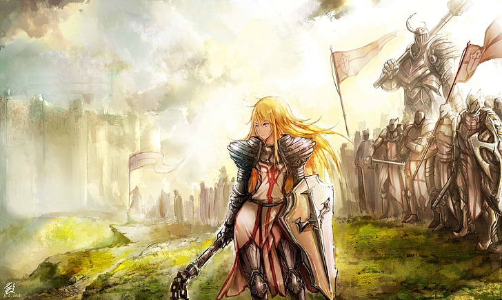 woman holding shield and flail wallpaper, knight, Diablo III, armor, crusaders, Crusader (Diablo), video games, HD wallpaper